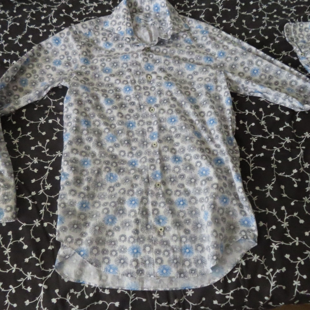 gutteridge button up print dress stretch shirt 15.5/39